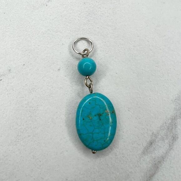 Silver Tone Faux Turquoise Beaded Upcycled Pendant - Picture 4 of 4